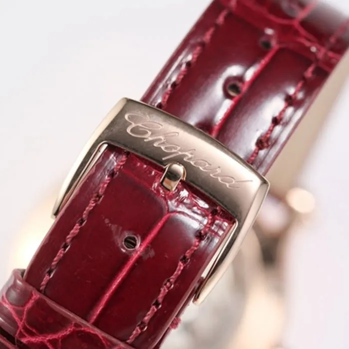 Top-tier watch Chopard women's white dial red band HAPPY DIAMONDS series mechanical watch front view