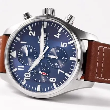 ZF FactoryIWC top-tier watch pilot chronograph series men's blue dial brown belt watch front view
