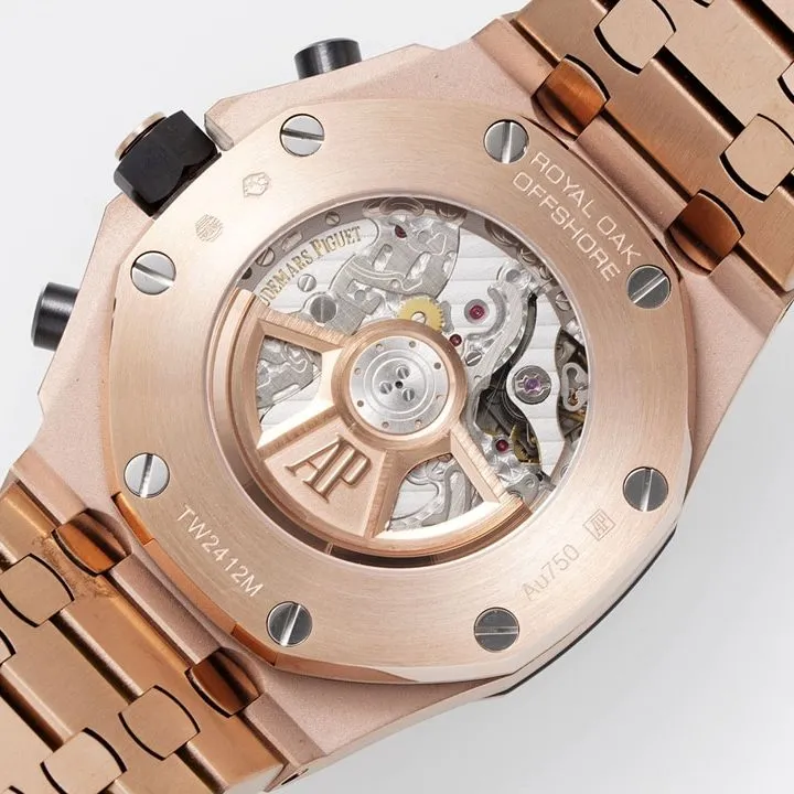 APF factory Audemars Piguet men's Royal Oak offshore watch dark blue dialrose goldsteel bracelet model 26238OR.OO.2000OR.01front live photo