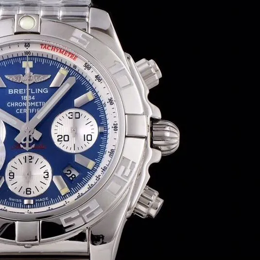 Breitlingtop-tierhigh-quality watch aviation chronograph series AB011011 men's steel bracelet blue dial mechanical watch front view