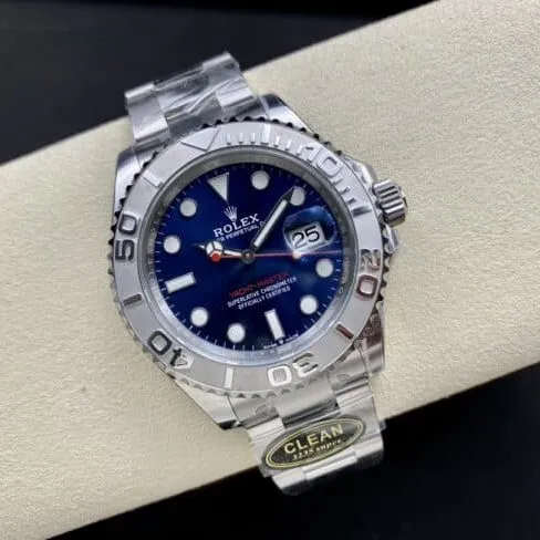 top-tier replicaC factory Rolex blue dial yacht series 3235 movement 904 stainless steel watch front view