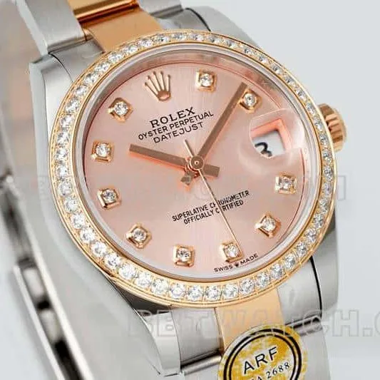 ARF FactoryRolex log super clonerose gold disc diamond bezel31mm gold three grid link 278381front live photo