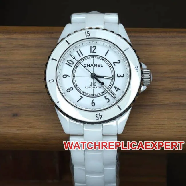 BV factory top Chanel J12 series ceramic women's watch white disk rubber band automatic mechanical watch front view