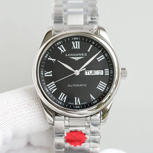 KL factory top-tier watch Longines famous craftsman double date displayl2.775black dial watch front view