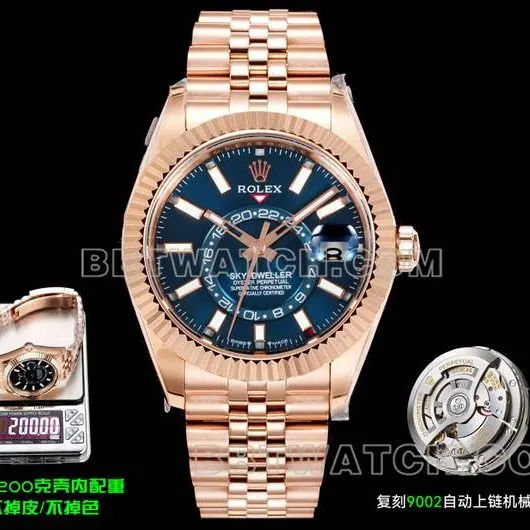 collectible watches AR+ factory pilot rolexblue dial mechanical rose gold steel braceletfront live photo