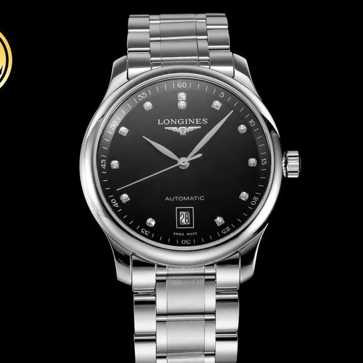 Longinestop-tier watch master series men's mechanical black watch front view