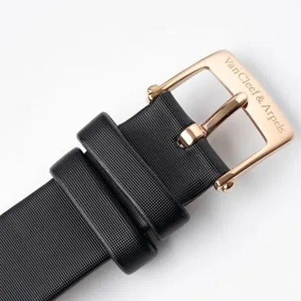 top-tier Van Cleef & Arpels women's white dial black belt Charms Gold series quartz watch detail shots