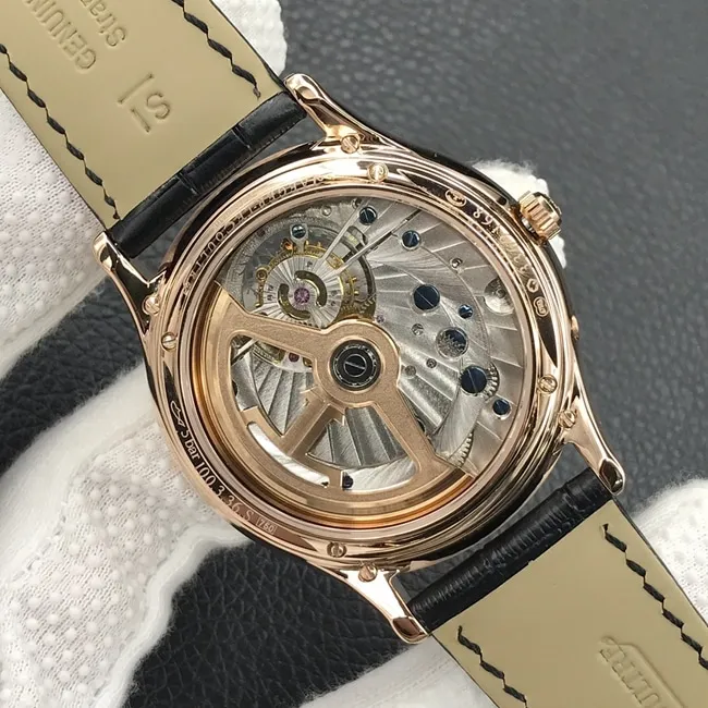 top-tier watch Jaeger-LeCoultre men's blue dial black belt tourbillon master series automatic movement watch front view