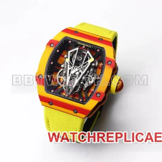 Richard Mille collectible watch BBS factory tourbillon mechanical yellow rubber braided Velcro bracelet RM27-03front live photo