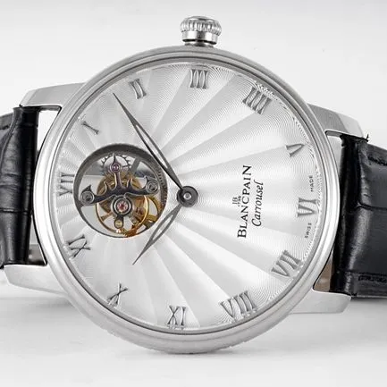 JBF FactoryBlancpaintop-tier watch men's white dial black belt classic full series tourbillon mechanical watch V3 version domineering return front view