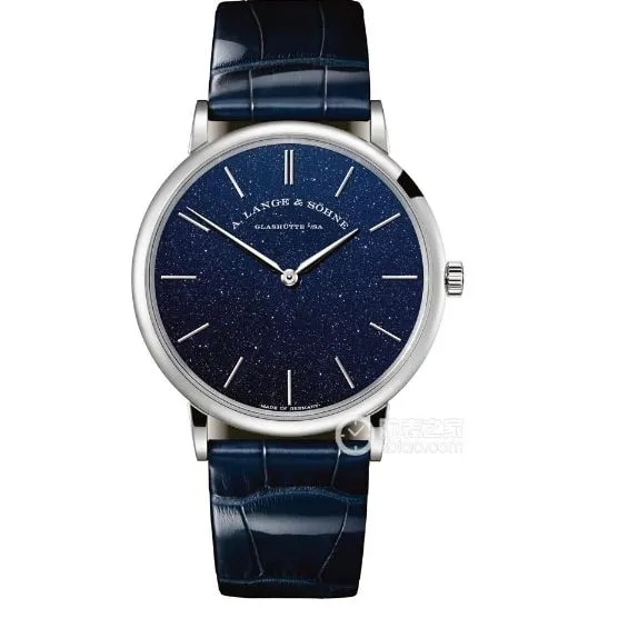 F8 Saxony Lange watch blue dial leather strap model 205.086front live photo
