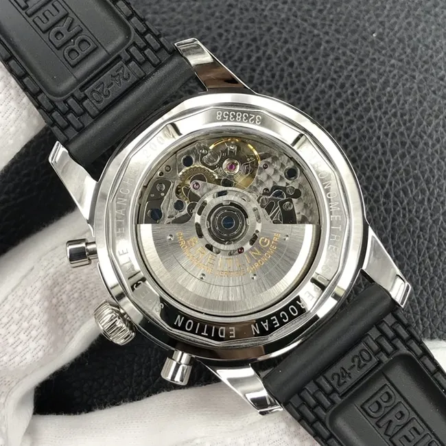 Top-tier watch Bailing Super Ocean Culture chronograph series men's green dialleather strap watch front view