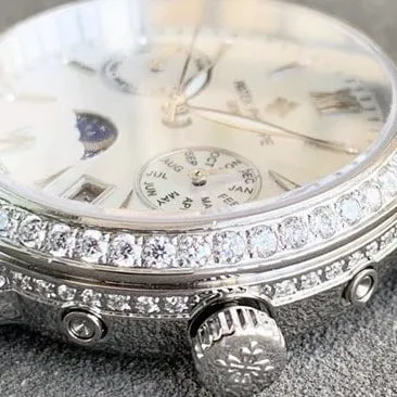 Patek Philippetop-tier watch fully automatic movement women's white dialleather strap front view