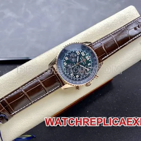 1:1replica watch BLS factory green black dialBreitling aviation chronographrose goldleather strap front live photo