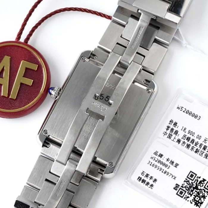 top-tier watch Cartier women's white dial tank series steel bracelet watch front view