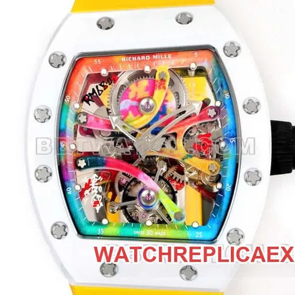 Richard Mille men's top-tier graffiti tourbillon yellow rubber model RM 68-01front live photo