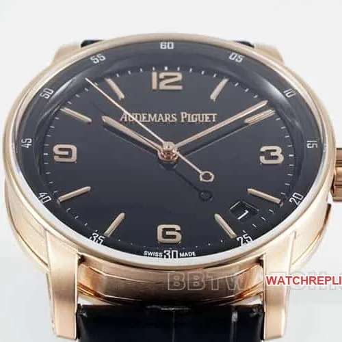 APSAudemars PiguetCODE1:1super cloneblack dialrose gold shell leather strap model 15210front live photo
