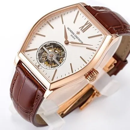 VCR factory Vacheron Constantintop-tier watch Malta tourbillon series men's white dial brown belt watch front view