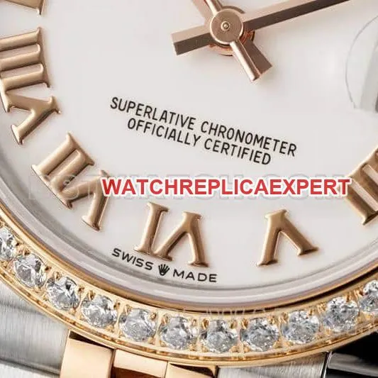 ARF FactoryRolex log 1:1super clonewhite dialdiamond bezel31mm gold five-lattice chain link278381front live photo