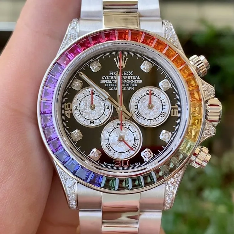Rolex Rainbow Di men's steel bracelet watch front view