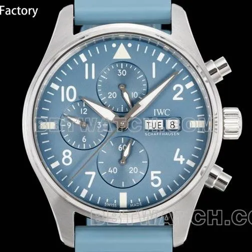 collectible watch pilot TWS factory IWC light blue dial rubber model braceletlive photos