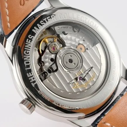 top-tier replicaLongines men's white dial brown belt new famous series leather strap mechanical watch front view