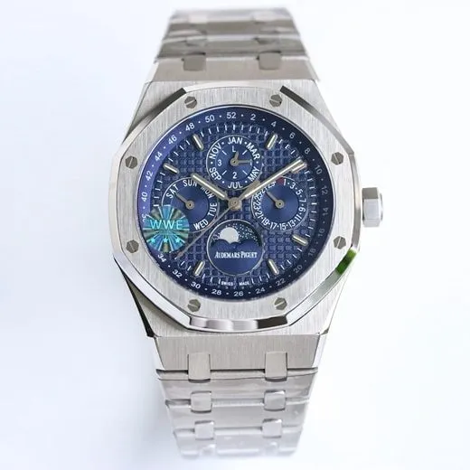 WWE factory top-tier replicaAudemars Piguetsuper watch men's white dialRoyal Oak26574ST series mechanical steel bracelet watch front view
