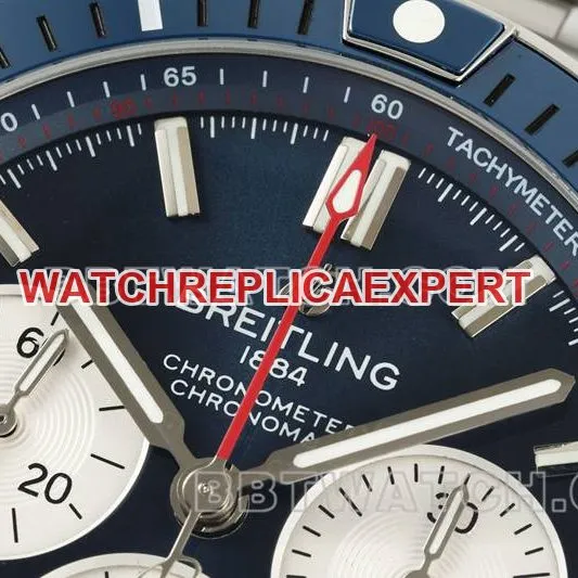 Breitling's collectible watch TF factory mechanical chronograph blue dial 44mm steel bracelet model front live photo