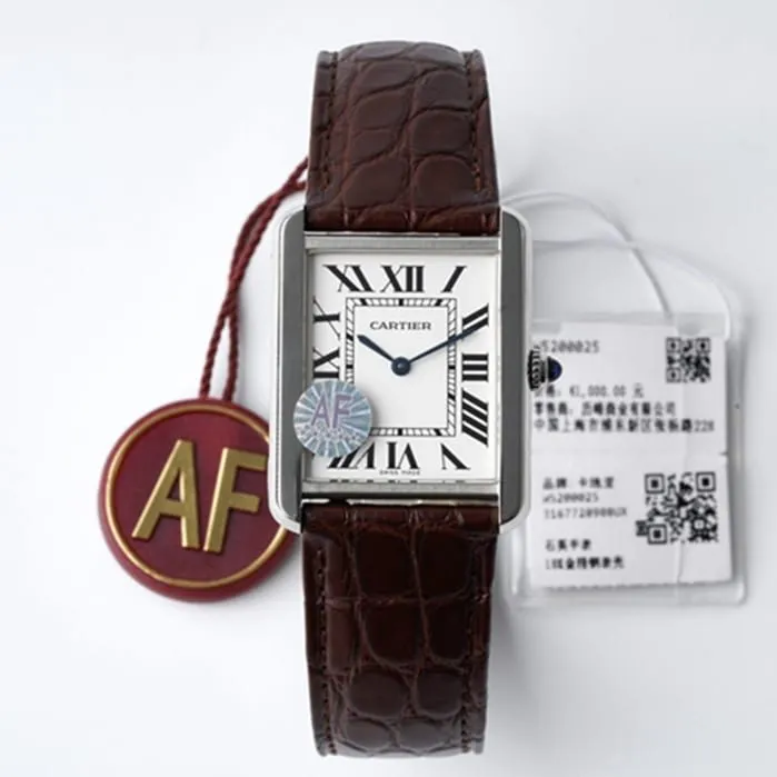 top-tier watch Cartier women's white dial tank series leather strap watch front view