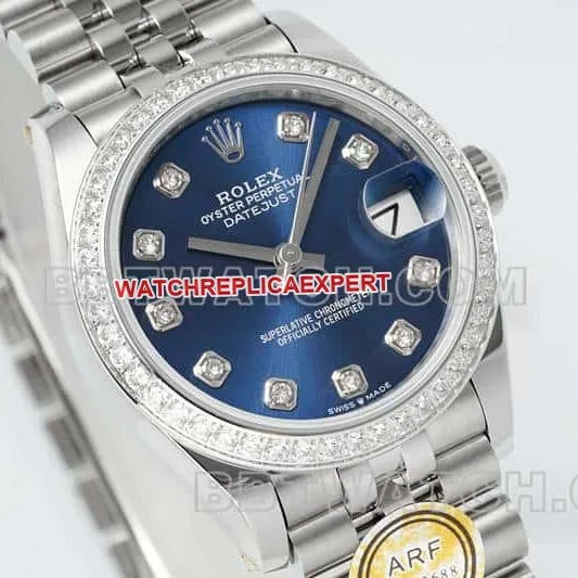 ARF FactoryRolex log 1:1super cloneblue dialdiamond bezel31mm five grid link 278384front live photo
