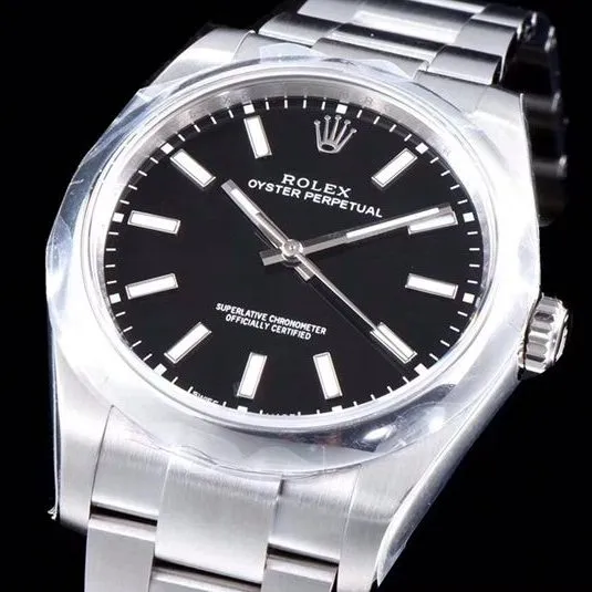 Rolextop-tier watch Oyster Perpetual series men's mechanical black dialsteel bracelet watch front view