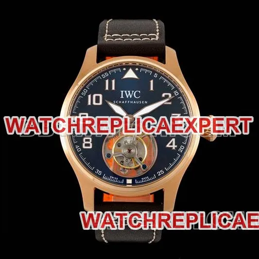 IWCtop-tier watch RMS factory pilot blue dialrose goldtourbillon mechanical leather strap model front live photo