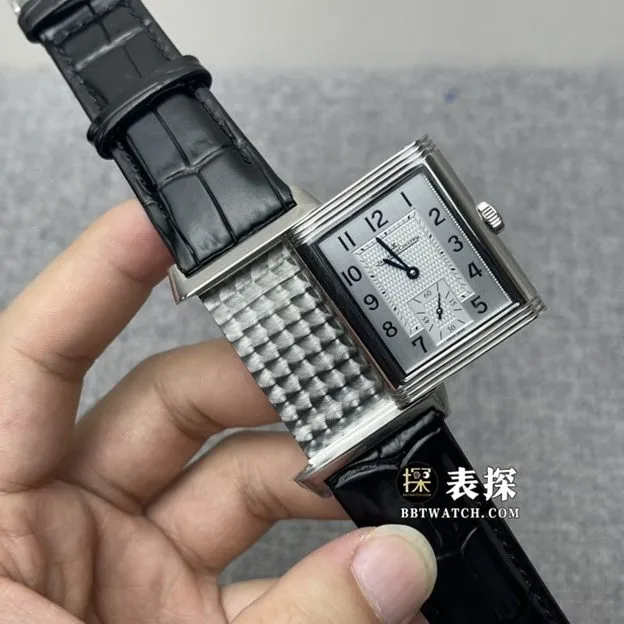 MG factory Jaeger-LeCoultre flip watch top-tier high-quality watch men's silver dial double-sided flip leather strap model pictures and prices front live photo
