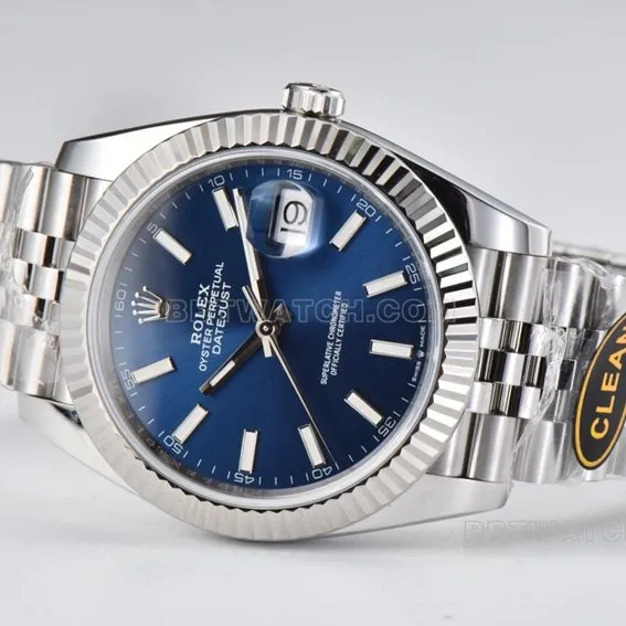 C factory Rolex log super cloneblue dial41mm five row link m126334-0002front live photo
