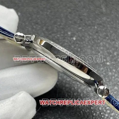 Frank Muller 1:1replica watch quartzABF factory diamond bezel blue leather braceletside live photo