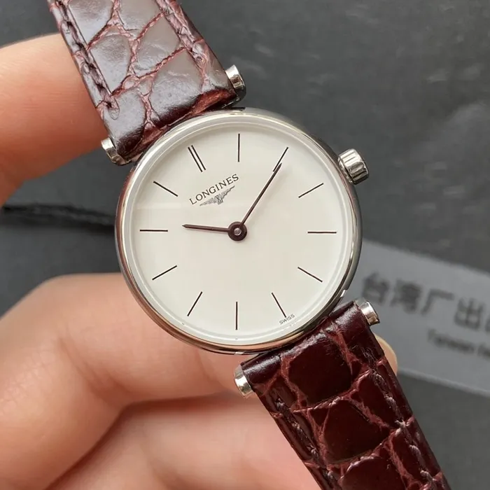 top-tier watch Longines couple watch white dial brown belt Jialan series watch front view