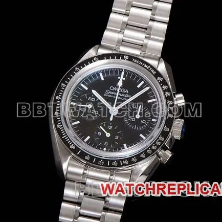 collectible watch N1 factory Speedmaster Omegablack dialsteel bracelet front live photo