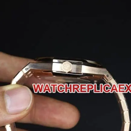 Top Audemars Piguet Royal Oak 15400 Bag 18K Rose Gold Men's Blue Dial Mechanical Watch Side View