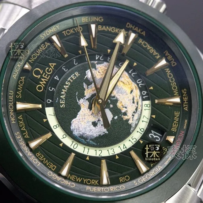 vs world time green dial, Omega1:1replica watch, detailed real shot