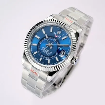 top-tier replicaRolex men's blue dialsteel bracelet pilot series automatic movement watch side view