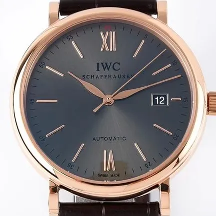 ZF Factorytop-tier watch IWC black dial brown belt Portofino series leather strap automatic movement watch front view