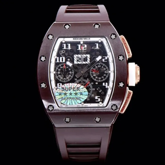 top-tier watch Richard Mille men's black dial automatic chronograph watch detail shots