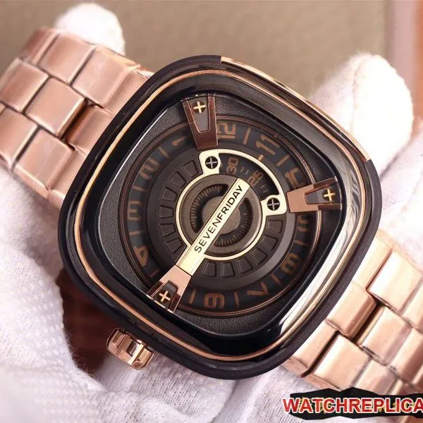 Seven day display five watch SEVENFRIDAY/automatic movementmen's watch Swiss steel bracelet large dialrose gold color front view