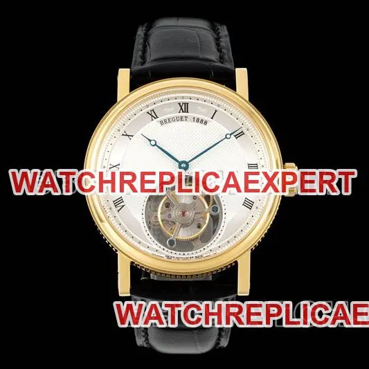 Breguet top-tier watch RMS factory classic silver white dialtourbillonyellow gold mechanical leather strap model front live photo