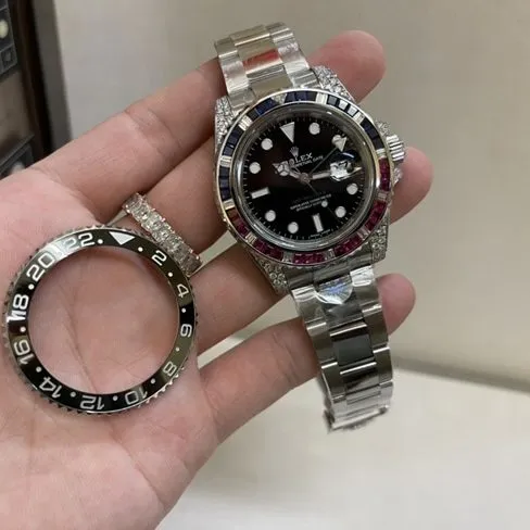 Rolextop-tier watch men's black dialsteel bracelet Rainbow Di mechanical watch front view