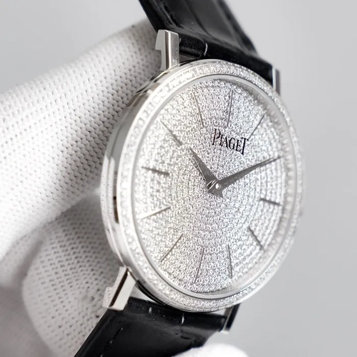 top-tier watch Piaget men's gray plate Altiplano series automatic movementleather strap watch front view