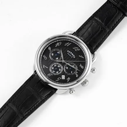 top-tier Hermès men's black dial black belt quartzleather strap watch side view