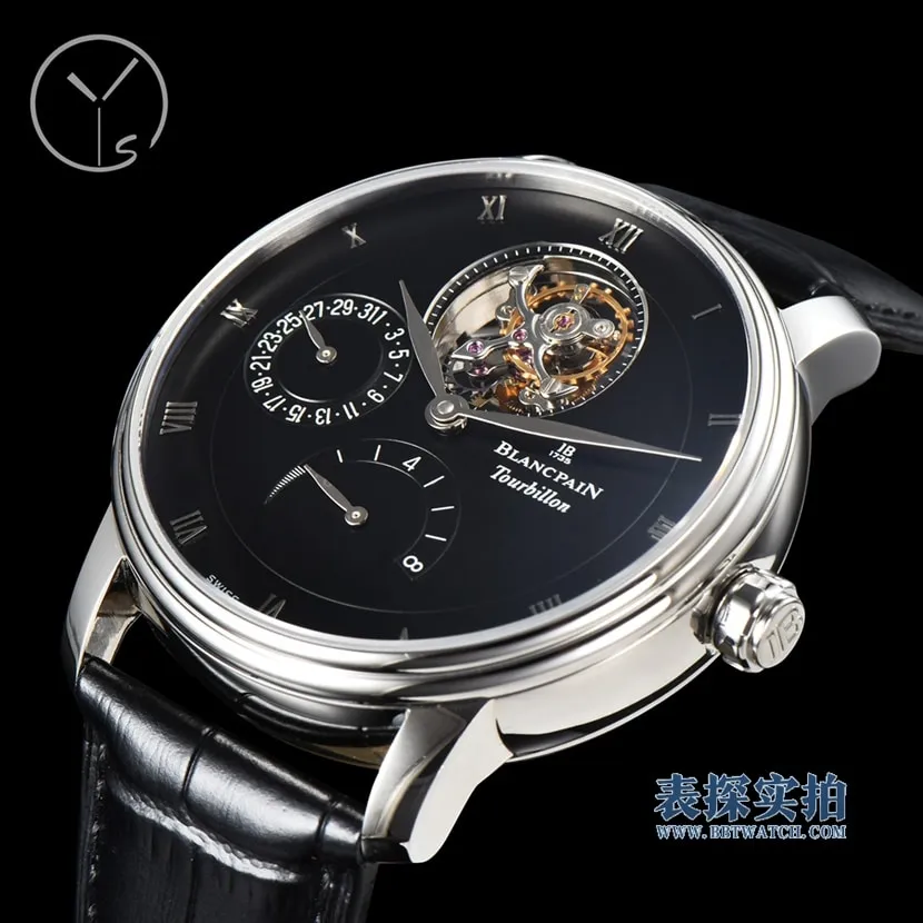 Top YS Blancpain Upgraded Classic Series Black Plate Tourbillon Men's Mechanical Watch Buckle