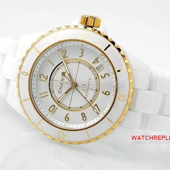 Chanel1:1super clonewhite dialyellow goldceramic bezelsteel bracelet model H9540side live photo