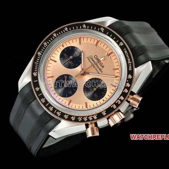 Omega Speedmaster top imitation pink gold plate rubber models 310.20.42.50.99.001 front real picture